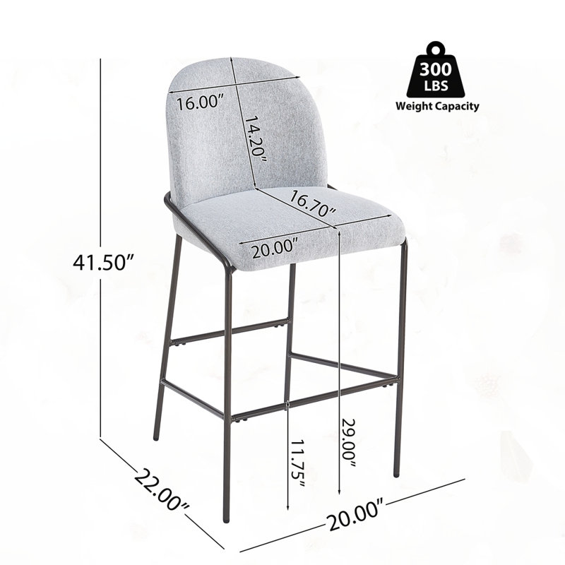 Ensemble de 2 tabourets de bar rembourrés d'intérieur en métal, Gris