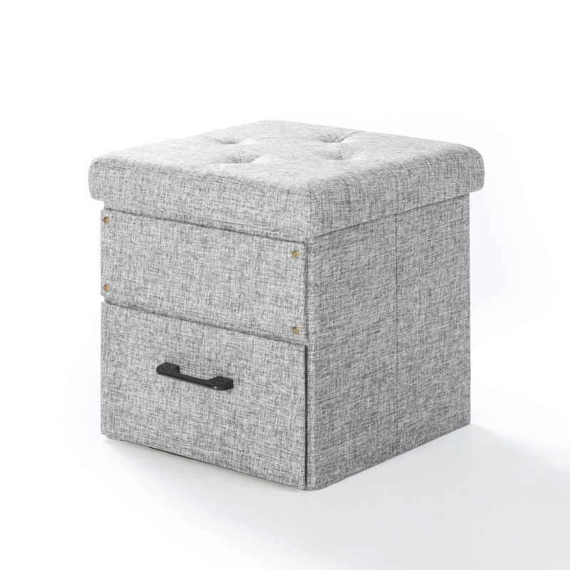Repose-pieds de rangement carré capitonné de 14,96 po Arhaam, 100 % polyester gris