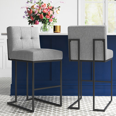 Privy Black Stainless Steel Upholstered Counter Stool by Modway