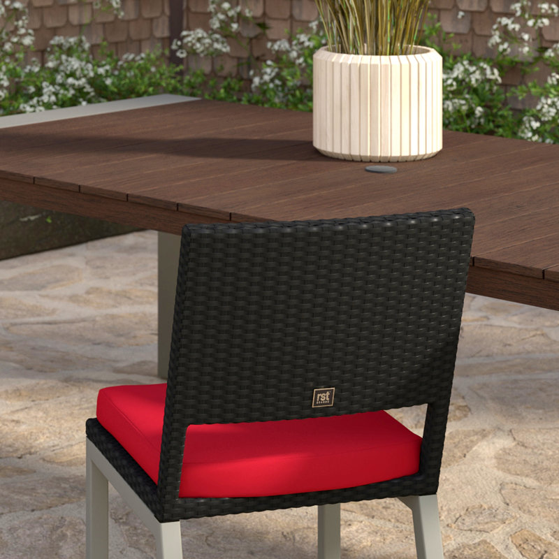 Chaises de patio d'extérieur 8 pièces Sunbrella - marine, Brun, Toile Sunbrella® rouge Jockey