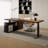 Brown + Black Rectangular Solid Wood desks-738176595-738176593