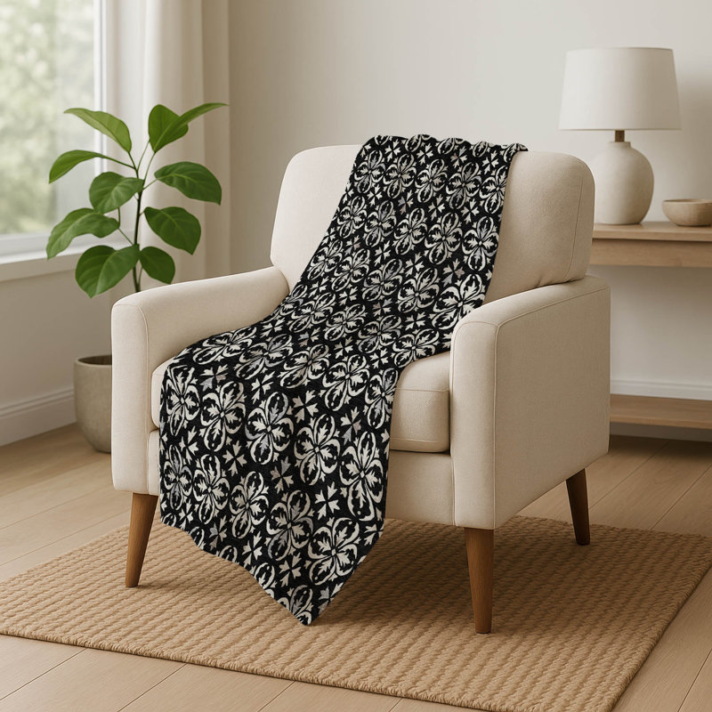 Jeté floral Sherpa ASB930 Addison, Noir