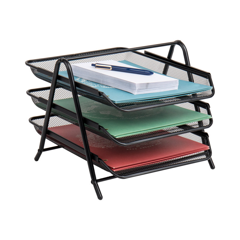 Mind Reader 3-Tier Paper Tray, Desktop Organizer, File Storage, Workspace, Office, Metal Mesh, 11.5"L x 13.75"W x 10"H, Black