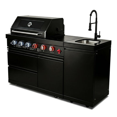 Îlot de barbecue 46 pouces 4 72000 avec hotte double, jauge de température et roulettes