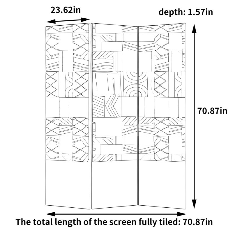 Vintage Abstract Folding Screen, 70.87" H x 70.87" W x 1.57" D