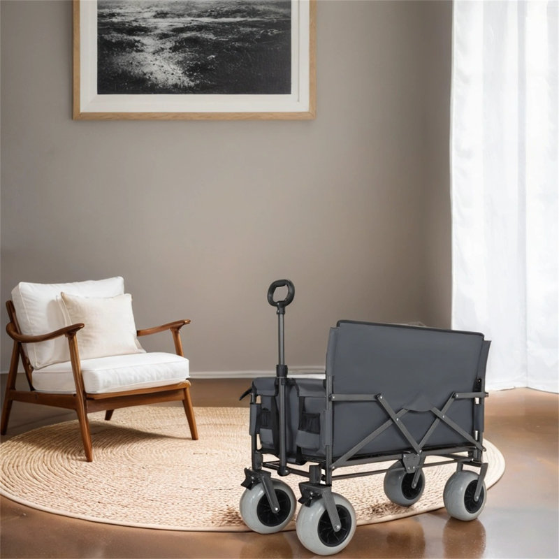[Chariot pliant 3 en 1 avec banquette] - Capacité de 500 lb, chariot de plage gris pour le camping, la plage et le rangement extérieur (pneus de 9 po x 4 po)