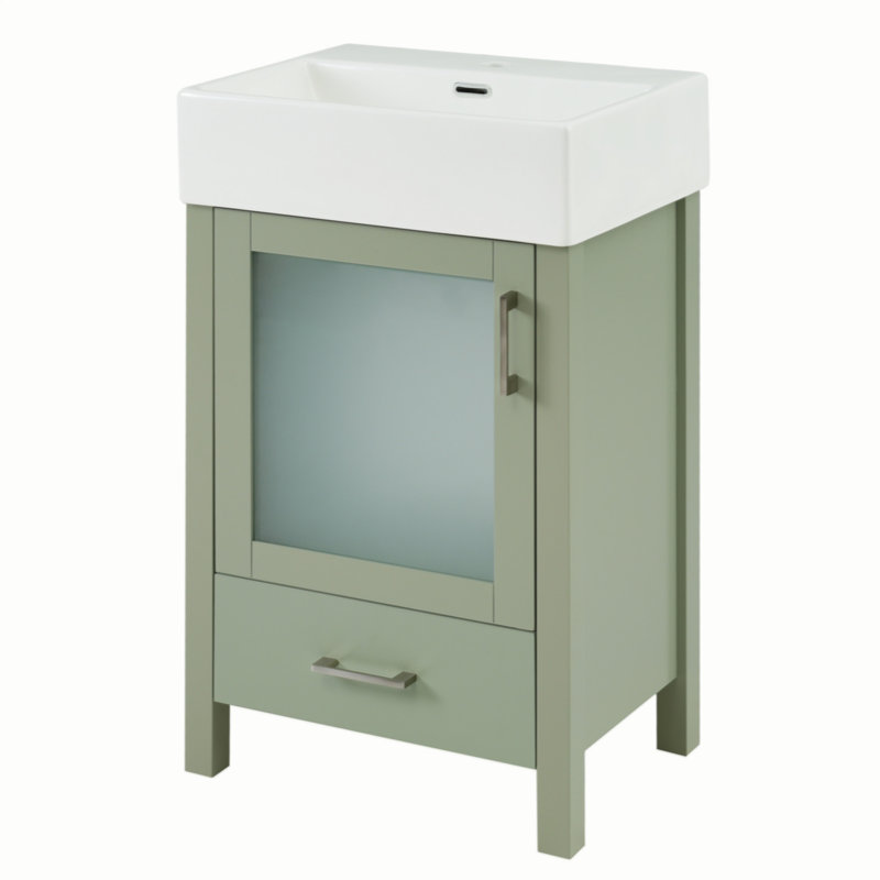 Meuble-lavabo de 20 pouces avec lavabo en céramique et beaucoup de rangement - idéal pour les petites salles de bain, Vert