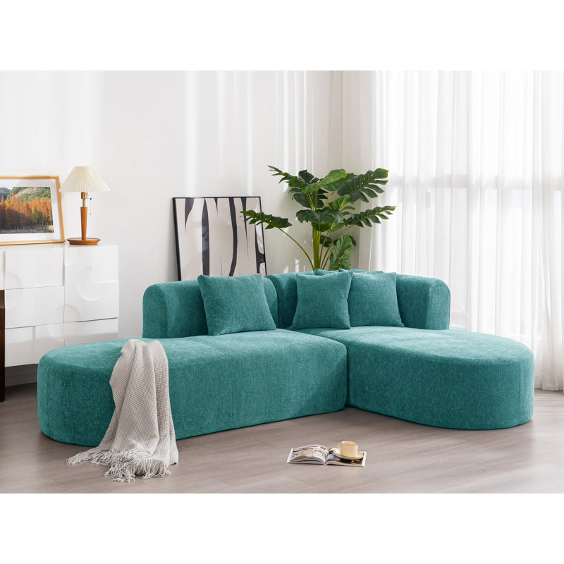 Canapé modulaire en L 107,5 po Boneless, Polyester bleu