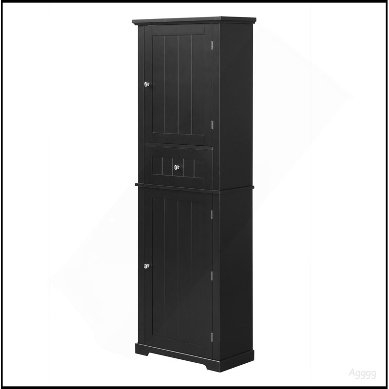 Grande armoire de rangement pour salle de bain, armoire de rangement autoportante avec tiroir et tablette réglable, panneau de fibres à densité moyenne avec finition peinte