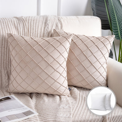 Square 18" Velvet Throw Pillow, Diamond Textured Decorative Pillows