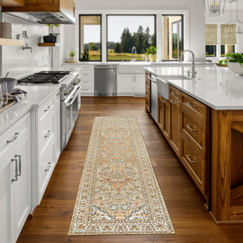 Tapis de couloir lavable à la machine Kenya Beige 2,5 x 10