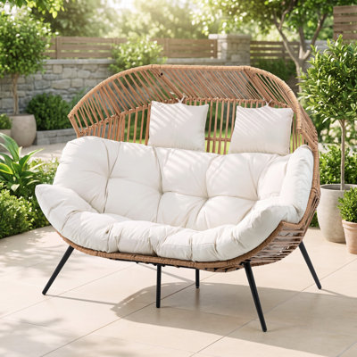 2-Person Wicker Egg Chair with Cushions