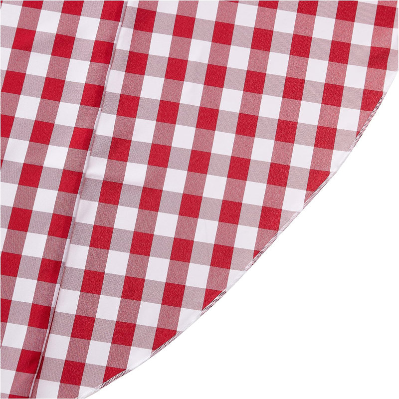 Joice Gingham Round Tablecloth, White and Red, 108" Round