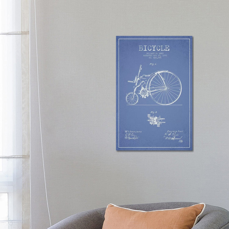 Willard S. Reed Bicycle Patent Sketch (Light Blue) by Aged Pixel - Wrapped Canvas Painting