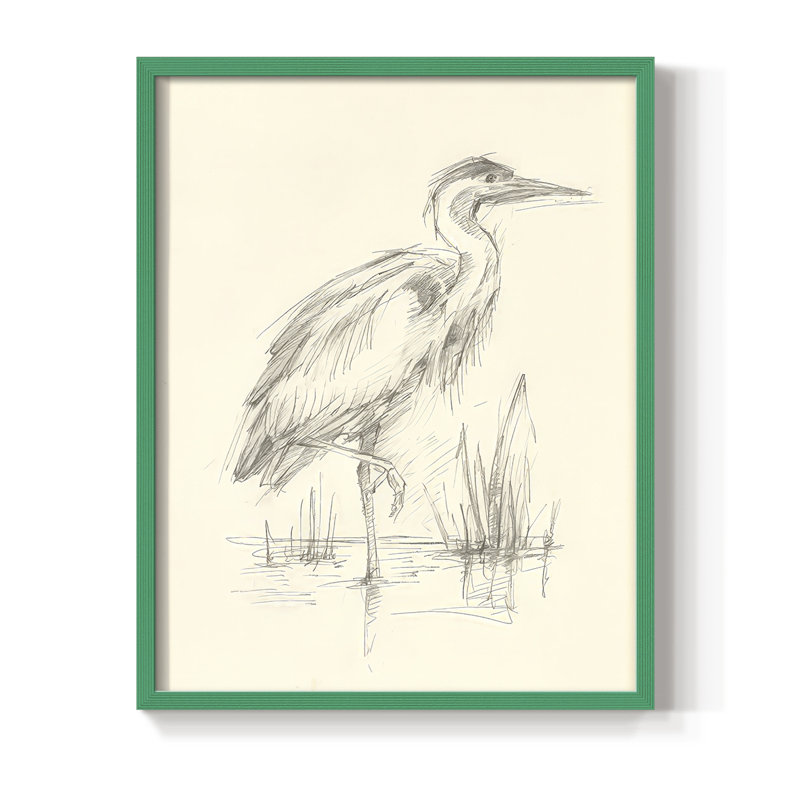 «Waterbird S Croquis», reproduction d'art encadrée - bois massif, H 30 po x l 24 po, Vert