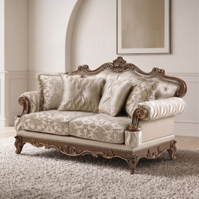 Causeuse en treillis beige et noyer