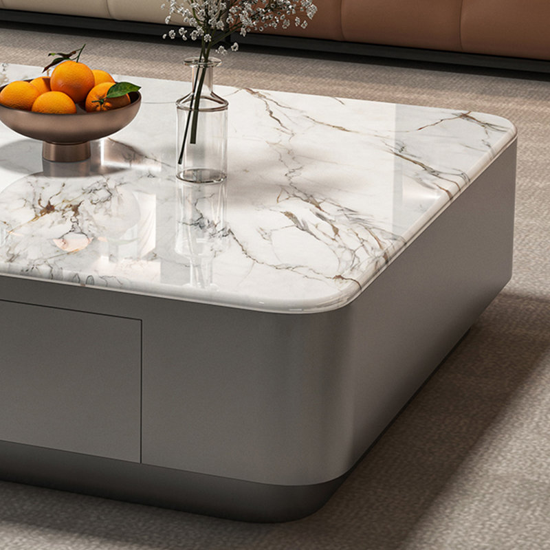 Table basse italienne en pierre carrée micro-cristalline, H 12,6 po x L 31,5 po x l 31,5 po