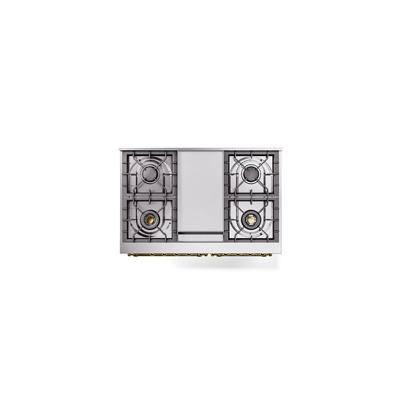 ILVE Nostalgie II 40 in Dual Fuel Range, White/Brass, Natural Gas