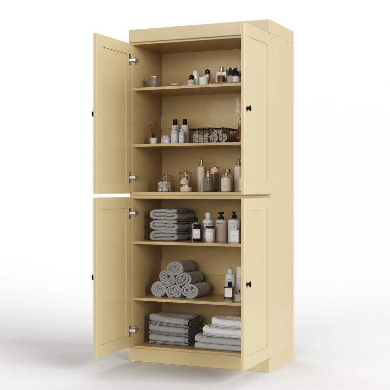 100% Solid Wood 32" Bathroom Storage Cabinet with Shaker Doors & Adjustable Shelves, Yellow