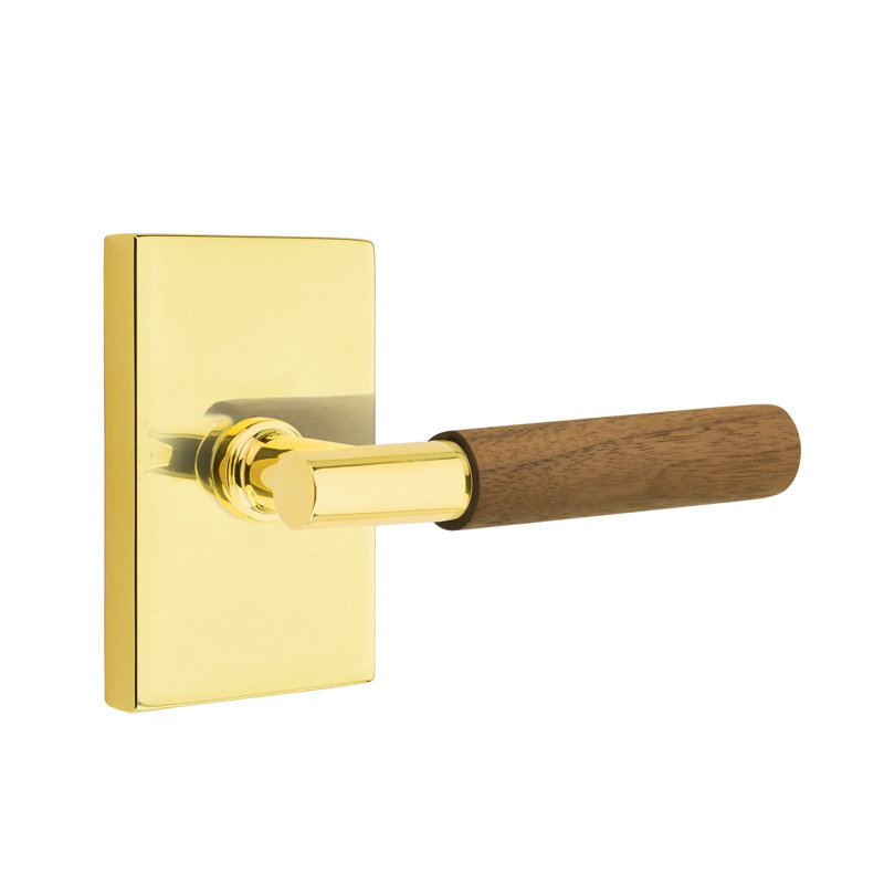 Ensemble de leviers d'intimité Emtek Select avec rosette rectangulaire moderne et tige en T, poignée en noyer foncé, Gauche