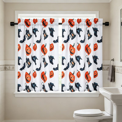 2D Printed Halloween Kitchen Curtains Washable Short Window Curtains 1 Pair Decorative Light Filtering Curtains For Kitchen Bedroom Bathroom Home Halloween