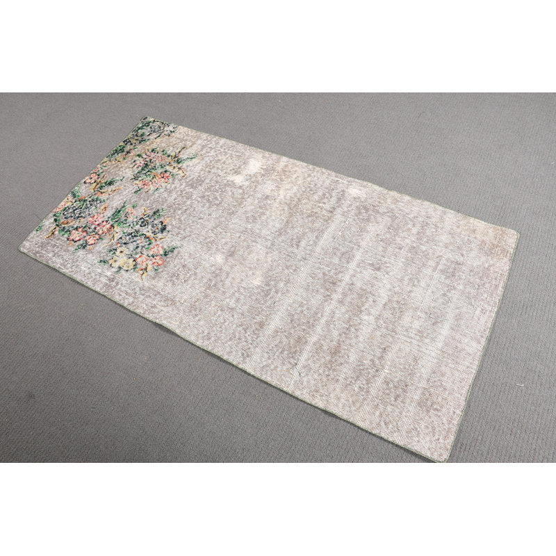 Tapis turc en laine noué à la main gris Oushak pour un décor de vestibule ou de salon