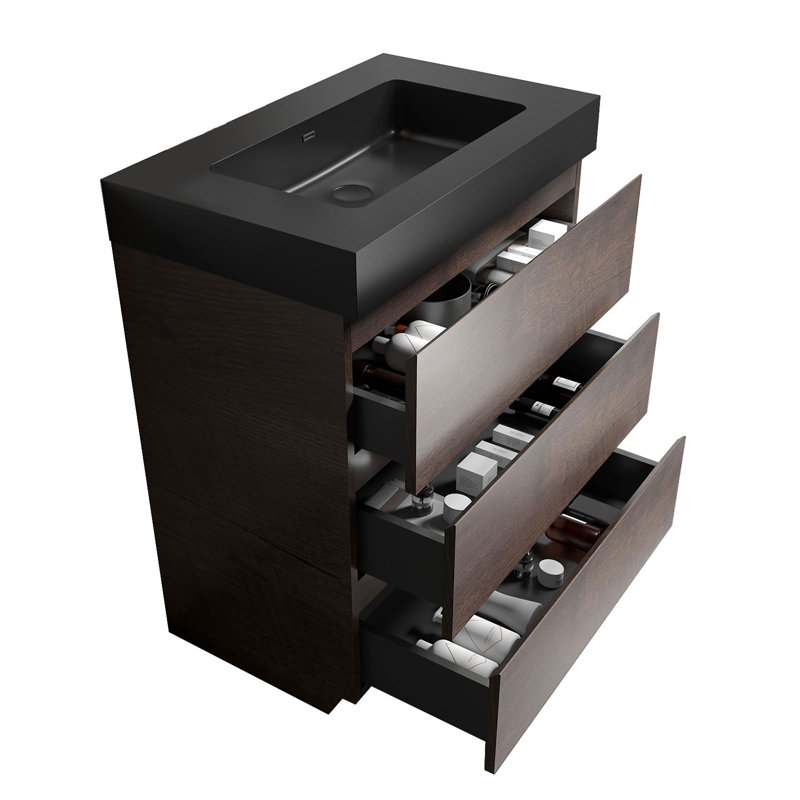 Alice Bathroom Vanity With Sink, 30", Walnut, Black
