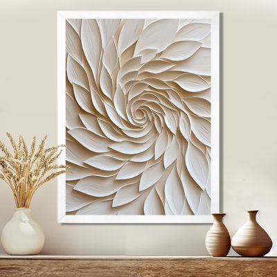 White And Cream Floral Spiral - Abstract Botanicals Print Wall Art