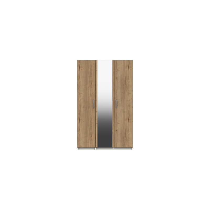 Harvey-Lee 3 Door Manufactured Wood Wardrobe, White/Natural Rustic Oak