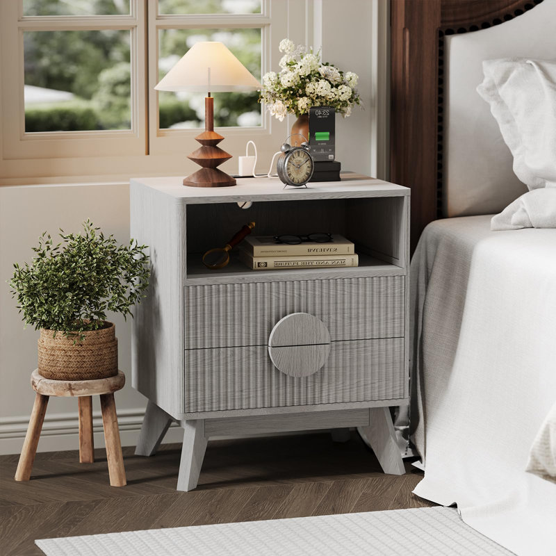 Manufactured Wood Bedside Table, Grey