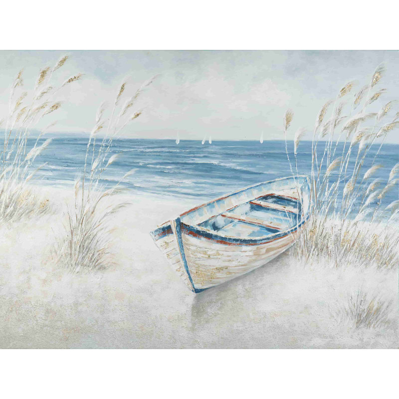 Bateau Flatley sur la plage de roseaux, H 12 po x l 16 po x P 1 po