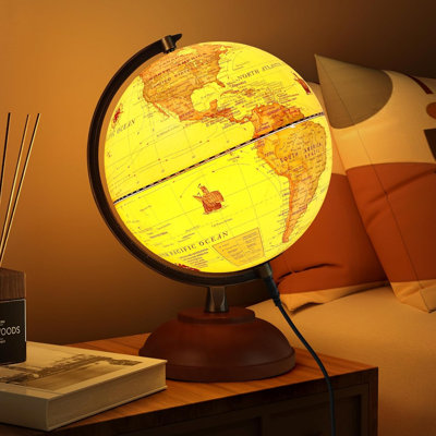 Globe terrestre illuminé avec support en bois, globes rétro 8 po pour adultes