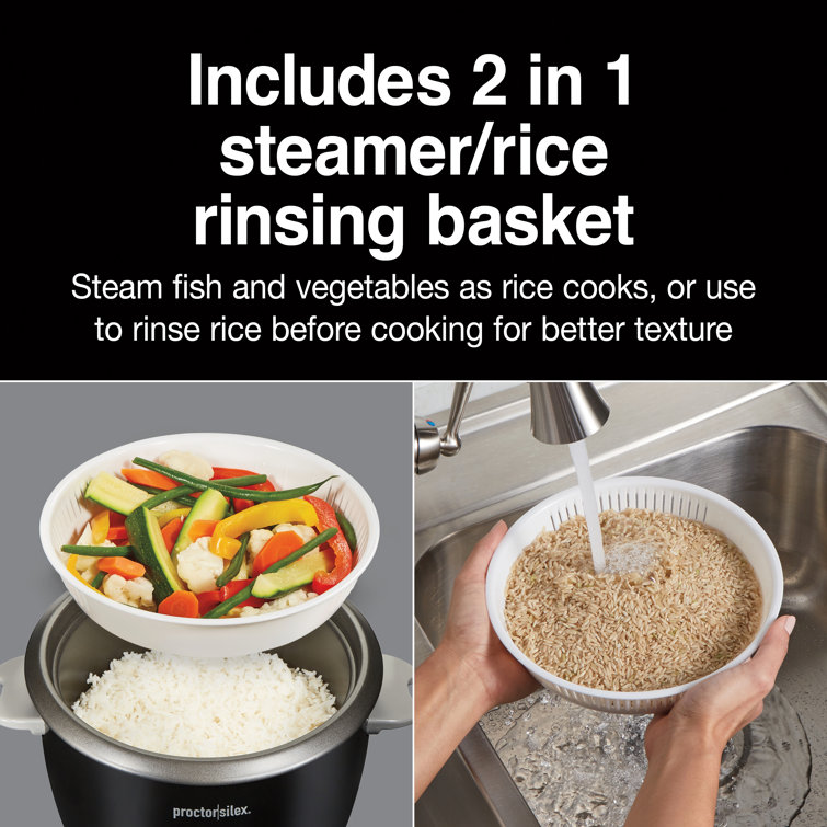  Proctor Silex Rice Cooker & Food Steamer Steam and Rinsing  Basket, 10 Cups Cooked (5 Cups Uncooked), White : Everything Else