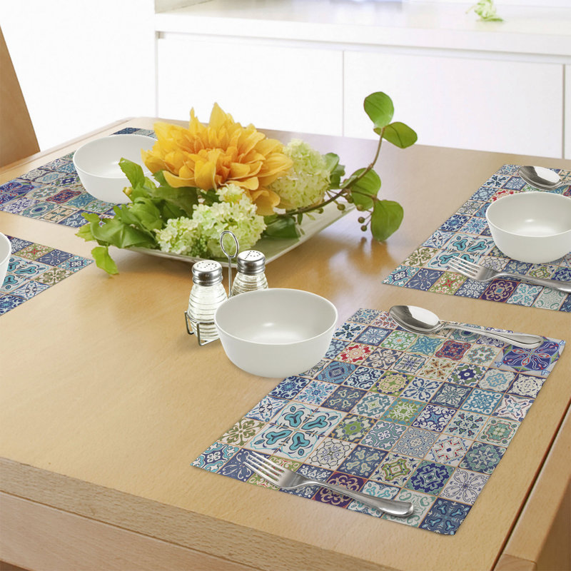 East Urban Home Colourful Place Mats Set of 8 Mediterranean Flora Tiles 8 pcs Multicolor