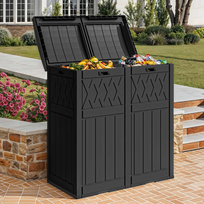 Edrosie Inc 61 Gallons Resin Outdoor Trash Can with Tiered Lid and Drip Tray Black