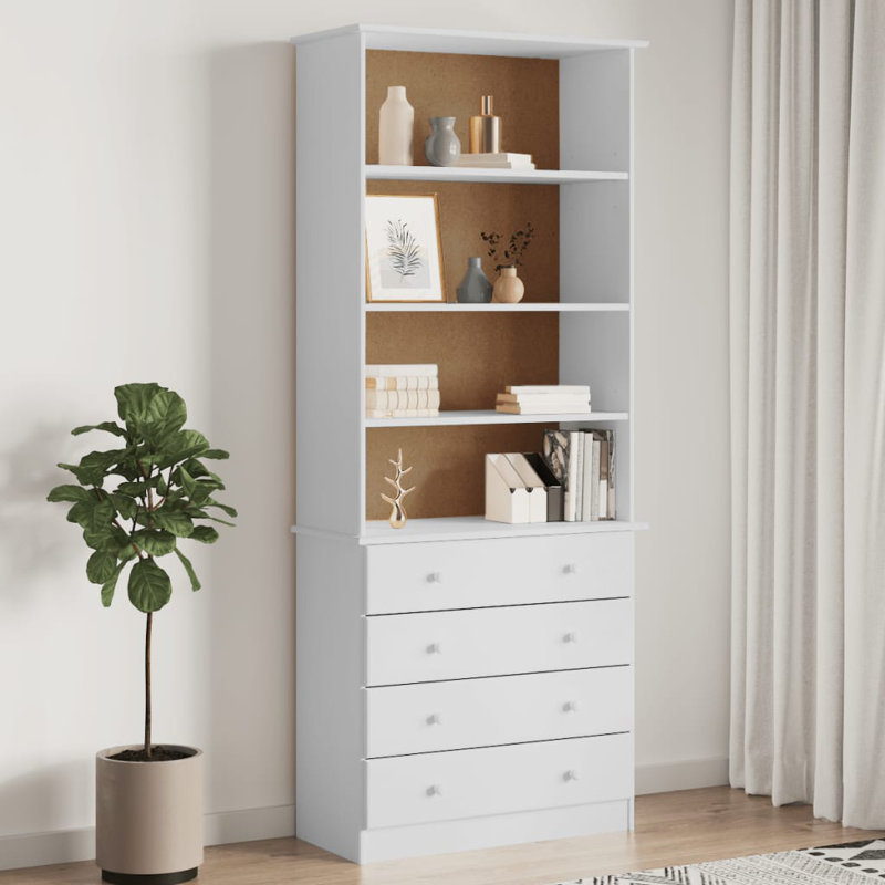 Beneccio 186.5cm H x 77cm W Solid Wood Standard Bookcase, White