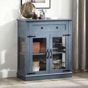 Elegant Small Buffet Cabinet with LED Lights - Space-Saving Small Sideboard with Adjustable Shelf, Glass Doors & Drawer - Modern Kitchen Storage for Coffee, Cups & Essentials