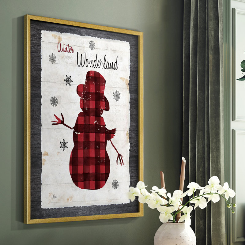 «Chequered Snowman II», reproduction encadrée - bois massif, H 10 po x l 8 po