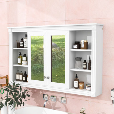 Deluxe Wall-Mounted Medicine Cabinet with Mirror, Adjustable Shelf and Open Shelves Design