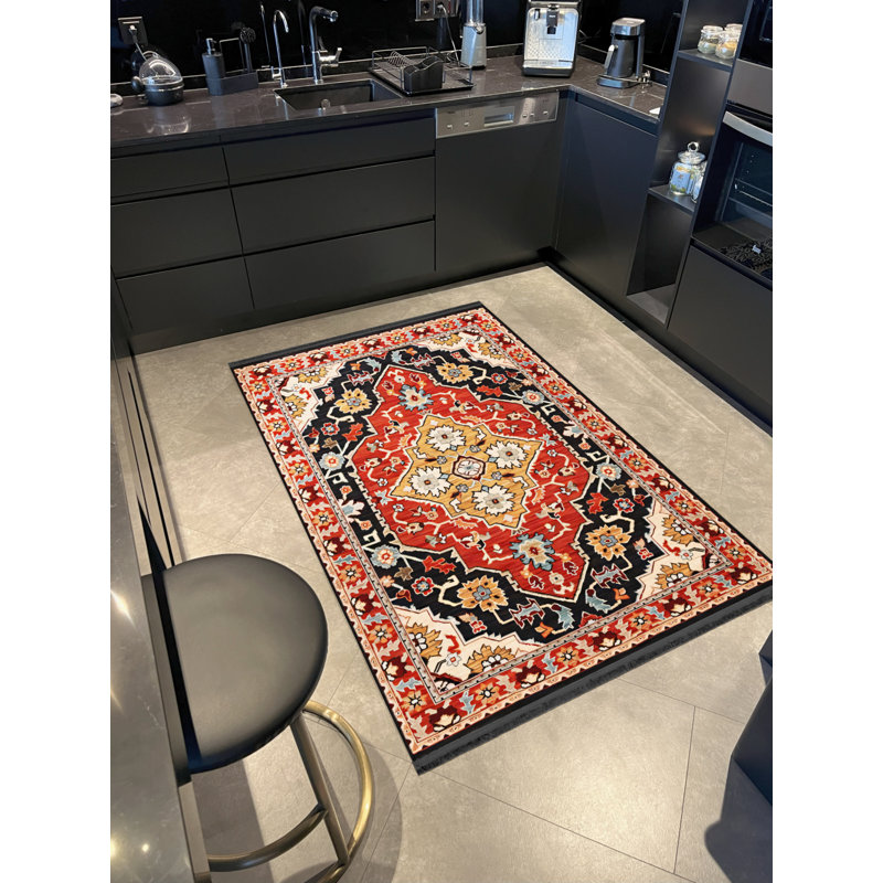 Tapis rouge en polypropylène à imprimé numérique Wawro, Rectangle 3 pi 4 po x 5 pi