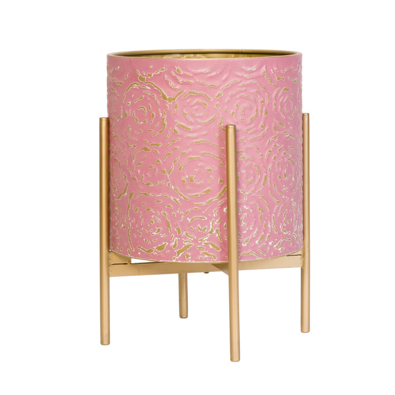 Pot à fleur d'intérieur en métal Laura Glam avec base en métal à 4 pieds, H 18 po x l 13,75 po x P 13,75 po