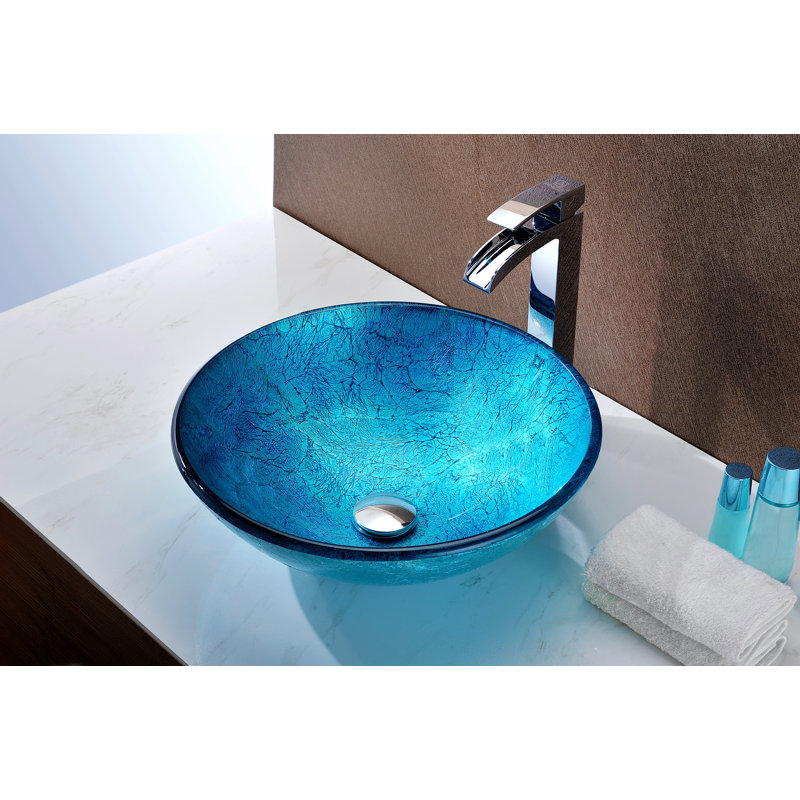 Emerald Ice 16.5'' Round Tempered Glass Vessel Bathroom Sink