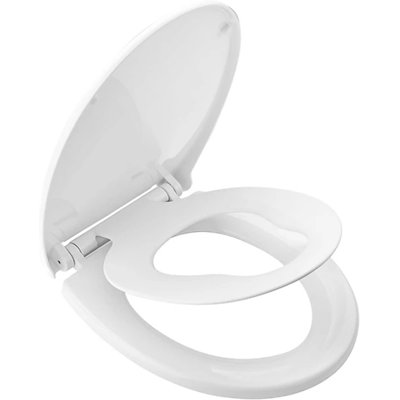 2 in 1 Oval Family Toilet Seat Soft Close Quick Release Plain White with Hinges