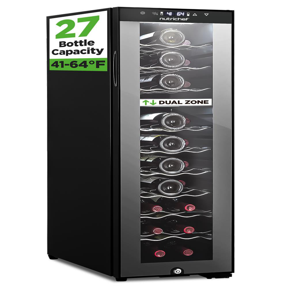 Nutrichef 27 Bottle Wine Fridge | Dual Zone Adjustable Temperature Control 41F To 64F | Ultra Quiet | Wine Cooler For Home, & Office | Freestanding — FIN-0014321 | Fridge.com