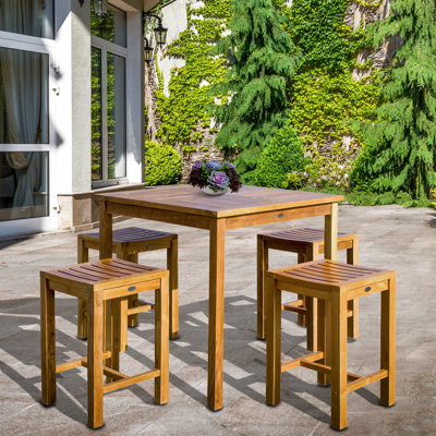 4 - Person Teak Wood Patio Dining Set with Square Table