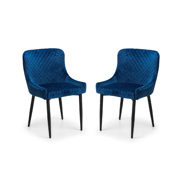Wynnfield 49cm H Velvet Upholstered Metal Wing Back Side Chair in Grey, Blue