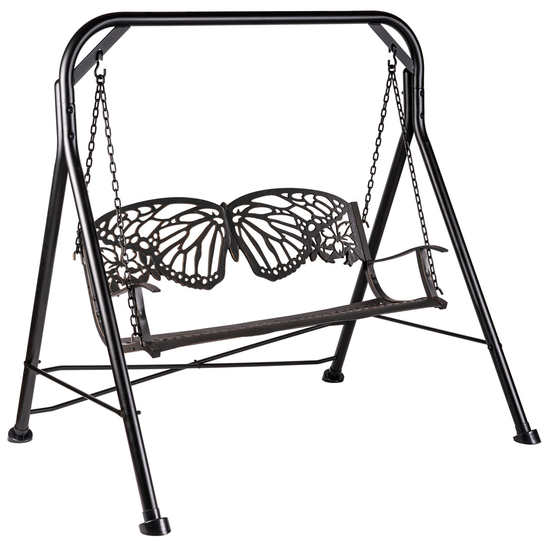 Faunce Metal Butterfly Porch Swing with Stand Fleur De Lis Living