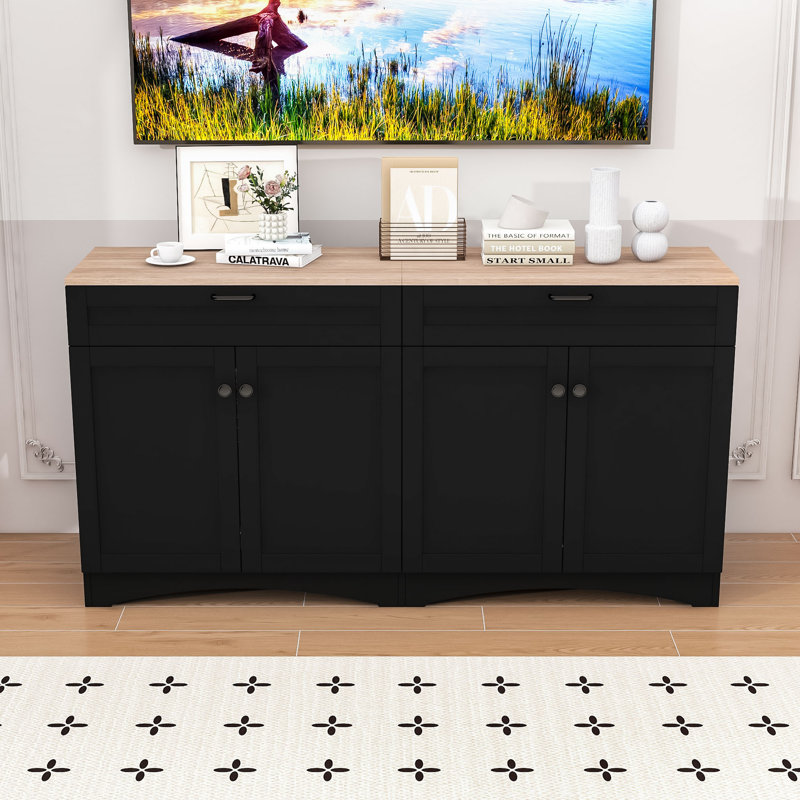Buffet rustique multifonctionnel avec tablettes réglables et beaucoup de rangement, Black