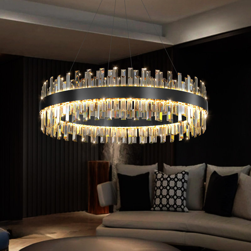 Glam Dimmable Led Crystal Chandelier, Matte Black