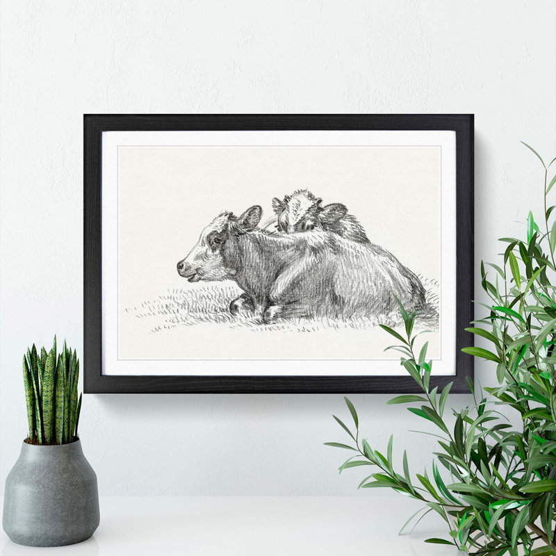 Two Lying Cows by Jean Bernard - Framed Print, 48cm H x 65cm W x 2cm D, Black Framed